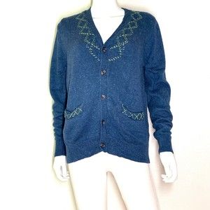 Opening Ceremony Knits Blue Speckle Cardigan Sweater S V-Neck Pockets